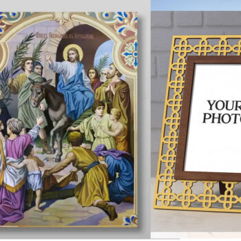 Εικόνα Ορθοδοξίας Πολυτελείας  με  σχεδιο Σταυρούς μαζι με  Βάση σε  8 χρώματα με περίγραμμα χρυσό σε ξύλο Plywood (Πλακάζ)   με  βάση Η είσοδος του Κυρίου στην Ιερουσαλήμ Κυριακή των Βαΐων Χειροποίητη Ελληνορθόδοξη , Κρεμαστή πλάκα βυζαντινής τέχνης, χριστιανική τέχνη Διάσταση 50x40 cm (19,7 x 15,8 ίντσες) INTRAEK3kadro3211-65432937 - Image 1