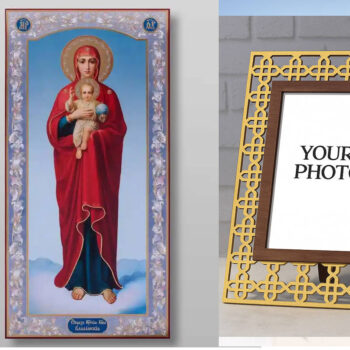 Εικόνα Ορθοδοξίας Πολυτελείας  με  σχεδιο Σταυρούς μαζι με  Βάση σε  8 χρώματα με περίγραμμα χρυσό σε ξύλο Plywood (Πλακάζ)   με  βάση Η Μητέρα του Θεού Valaamskaya Χειροποίητη Ελληνορθόδοξη , Κρεμαστή πλάκα βυζαντινής τέχνης, χριστιανική τέχνη Διάσταση 21x15 cm (8,3 x 5,9 ίντσες) INTRAEK3kadro3211-32861 - Image 1