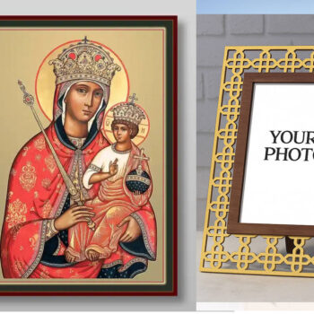 Εικόνα Ορθοδοξίας Πολυτελείας  με  σχεδιο Σταυρούς μαζι με  Βάση σε  8 χρώματα με περίγραμμα χρυσό σε ξύλο Plywood (Πλακάζ)   με  βάση Εικόνα της Θεοτόκου του Γαλατά Χειροποίητη Ελληνορθόδοξη , Κρεμαστή πλάκα βυζαντινής τέχνης, χριστιανική τέχνη Διάσταση 26x20 cm (10,2 x 7,9 ίντσες) INTRAEK3kadro3211-432853 - Image 1