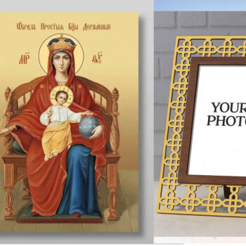 Εικόνα Ορθοδοξίας Πολυτελείας  με  σχεδιο Σταυρούς μαζι με  Βάση σε  8 χρώματα με περίγραμμα χρυσό σε ξύλο Plywood (Πλακάζ)   με  βάση Εικόνα της Θεοτόκου της βασιλεύουσας Χειροποίητη Ελληνορθόδοξη , Κρεμαστή πλάκα βυζαντινής τέχνης, χριστιανική τέχνη Διάσταση 50x40 cm (19,7 x 15,8 ίντσες) INTRAEK3kadro3211-654321270 - Image 1