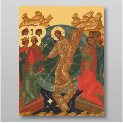 Εικόνα Ορθοδοξίας με περίγραμμα χρυσό σε ξύλο Φλαμουρίας  με  βάση Ανάσταση Χριστού. Το Harrowing of Hades Χειροποίητη Ελληνορθόδοξη , Κρεμαστή πλάκα βυζαντινής τέχνης, χριστιανική τέχνη Διάσταση 10x7 cm (3,9 x 2,8 ίντσες) INTRAEK-7955 - Image 1