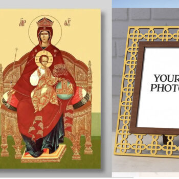 Εικόνα Ορθοδοξίας Πολυτελείας  με  σχεδιο Σταυρούς μαζι με  Βάση σε  8 χρώματα με περίγραμμα χρυσό σε ξύλο Plywood (Πλακάζ)   με  βάση Εικόνα της Θεοτόκου της βασιλεύουσας Χειροποίητη Ελληνορθόδοξη , Κρεμαστή πλάκα βυζαντινής τέχνης, χριστιανική τέχνη Διάσταση 50x40 cm (19,7 x 15,8 ίντσες) INTRAEK3kadro3211-65432849 - Image 1