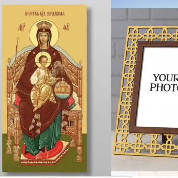 Εικόνα Ορθοδοξίας Πολυτελείας  με  σχεδιο Σταυρούς μαζι με  Βάση σε  8 χρώματα με περίγραμμα χρυσό σε ξύλο Plywood (Πλακάζ)   με  βάση Εικόνα της Θεοτόκου της βασιλεύουσας Χειροποίητη Ελληνορθόδοξη , Κρεμαστή πλάκα βυζαντινής τέχνης, χριστιανική τέχνη Διάσταση 40x30 cm (15,8 x 11,8 ίντσες) INTRAEK3kadro3211-5432847 - Image 1