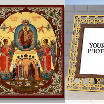 Εικόνα Ορθοδοξίας Πολυτελείας  με  σχεδιο Σταυρούς μαζι με  Βάση σε  8 χρώματα με περίγραμμα χρυσό σε ξύλο Plywood (Πλακάζ)   με  βάση Εικόνα της Θεοτόκου της βασιλεύουσας Χειροποίητη Ελληνορθόδοξη , Κρεμαστή πλάκα βυζαντινής τέχνης, χριστιανική τέχνη Διάσταση 50x40 cm (19,7 x 15,8 ίντσες) INTRAEK3kadro3211-65432846 - Image 1