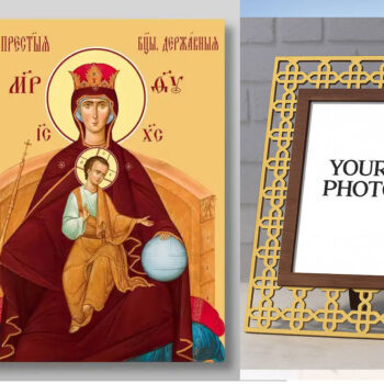 Εικόνα Ορθοδοξίας Πολυτελείας  με  σχεδιο Σταυρούς μαζι με  Βάση σε  8 χρώματα με περίγραμμα χρυσό σε ξύλο Plywood (Πλακάζ)   με  βάση Εικόνα της Θεοτόκου της βασιλεύουσας Χειροποίητη Ελληνορθόδοξη , Κρεμαστή πλάκα βυζαντινής τέχνης, χριστιανική τέχνη Διάσταση 40x30 cm (15,8 x 11,8 ίντσες) INTRAEK3kadro3211-5432848 - Image 1