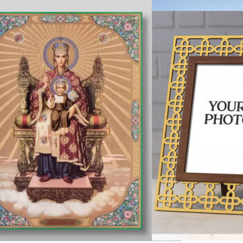 Εικόνα Ορθοδοξίας Πολυτελείας  με  σχεδιο Σταυρούς μαζι με  Βάση σε  8 χρώματα με περίγραμμα χρυσό σε ξύλο Plywood (Πλακάζ)   με  βάση Εικόνα της Θεοτόκου της βασιλεύουσας Χειροποίητη Ελληνορθόδοξη , Κρεμαστή πλάκα βυζαντινής τέχνης, χριστιανική τέχνη Διάσταση 50x40 cm (19,7 x 15,8 ίντσες) INTRAEK3kadro3211-654321088 - Image 1