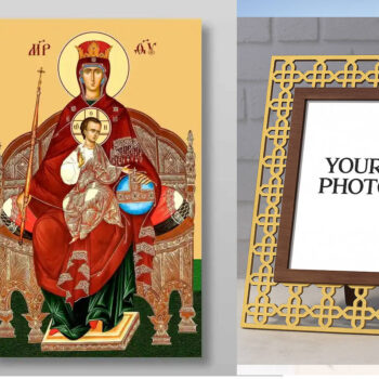 Εικόνα Ορθοδοξίας Πολυτελείας  με  σχεδιο Σταυρούς μαζι με  Βάση σε  8 χρώματα με περίγραμμα χρυσό σε ξύλο Plywood (Πλακάζ)   με  βάση Εικόνα της Θεοτόκου της βασιλεύουσας Χειροποίητη Ελληνορθόδοξη , Κρεμαστή πλάκα βυζαντινής τέχνης, χριστιανική τέχνη Διάσταση 50x40 cm (19,7 x 15,8 ίντσες) INTRAEK3kadro3211-65432845 - Image 1