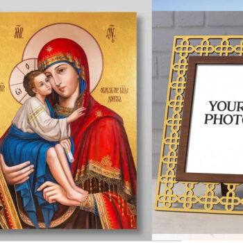 Εικόνα Ορθοδοξίας Πολυτελείας  με  σχεδιο Σταυρούς μαζι με  Βάση σε  8 χρώματα με περίγραμμα χρυσό σε ξύλο Plywood (Πλακάζ)   με  βάση Εικόνα της Μητέρας του Θεού Donskaya Χειροποίητη Ελληνορθόδοξη , Κρεμαστή πλάκα βυζαντινής τέχνης, χριστιανική τέχνη Διάσταση 50x40 cm (19,7 x 15,8 ίντσες) INTRAEK3kadro3211-654321251 - Image 1