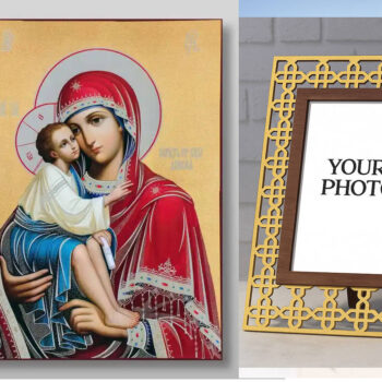 Εικόνα Ορθοδοξίας Πολυτελείας  με  σχεδιο Σταυρούς μαζι με  Βάση σε  8 χρώματα με περίγραμμα χρυσό σε ξύλο Plywood (Πλακάζ)   με  βάση Εικόνα της Μητέρας του Θεού Donskaya Χειροποίητη Ελληνορθόδοξη , Κρεμαστή πλάκα βυζαντινής τέχνης, χριστιανική τέχνη Διάσταση 40x30 cm (15,8 x 11,8 ίντσες) INTRAEK3kadro3211-5432912 - Image 1