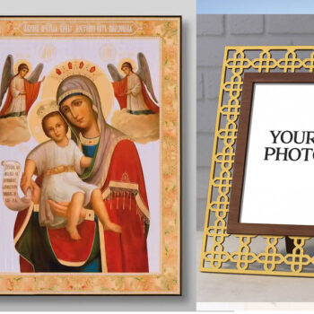 Εικόνα Ορθοδοξίας Πολυτελείας  με  σχεδιο Σταυρούς μαζι με  Βάση σε  8 χρώματα με περίγραμμα χρυσό σε ξύλο Plywood (Πλακάζ)   με  βάση Εικόνα της Μητέρας του Θεού It is Truly Meet Χειροποίητη Ελληνορθόδοξη , Κρεμαστή πλάκα βυζαντινής τέχνης, χριστιανική τέχνη Διάσταση 40x30 cm (15,8 x 11,8 ίντσες) INTRAEK3kadro3211-5432841 - Image 1