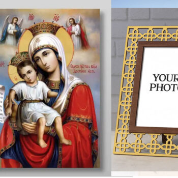 Εικόνα Ορθοδοξίας Πολυτελείας  με  σχεδιο Σταυρούς μαζι με  Βάση σε  8 χρώματα με περίγραμμα χρυσό σε ξύλο Plywood (Πλακάζ)   με  βάση Εικόνα της Μητέρας του Θεού It is Truly Meet Χειροποίητη Ελληνορθόδοξη , Κρεμαστή πλάκα βυζαντινής τέχνης, χριστιανική τέχνη Διάσταση 50x40 cm (19,7 x 15,8 ίντσες) INTRAEK3kadro3211-654321142 - Image 1