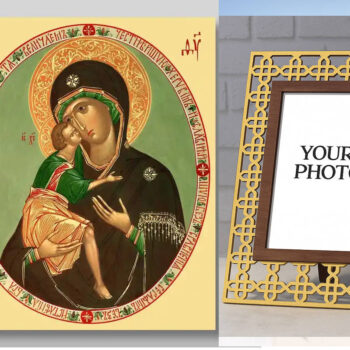 Εικόνα Ορθοδοξίας Πολυτελείας  με  σχεδιο Σταυρούς μαζι με  Βάση σε  8 χρώματα με περίγραμμα χρυσό σε ξύλο Plywood (Πλακάζ)   με  βάση Εικόνα της Μητέρας του Θεού Zhirovitsy Χειροποίητη Ελληνορθόδοξη , Κρεμαστή πλάκα βυζαντινής τέχνης, χριστιανική τέχνη Διάσταση 40x30 cm (15,8 x 11,8 ίντσες) INTRAEK3kadro3211-54321364 - Image 1