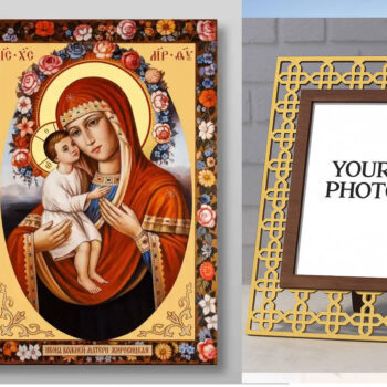 Εικόνα Ορθοδοξίας Πολυτελείας  με  σχεδιο Σταυρούς μαζι με  Βάση σε  8 χρώματα με περίγραμμα χρυσό σε ξύλο Plywood (Πλακάζ)   με  βάση Εικόνα της Μητέρας του Θεού Zhirovitsy Χειροποίητη Ελληνορθόδοξη , Κρεμαστή πλάκα βυζαντινής τέχνης, χριστιανική τέχνη Διάσταση 40x30 cm (15,8 x 11,8 ίντσες) INTRAEK3kadro3211-54321337 - Image 1