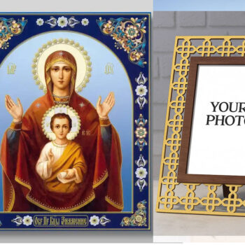 Εικόνα Ορθοδοξίας Πολυτελείας  με  σχεδιο Σταυρούς μαζι με  Βάση σε  8 χρώματα με περίγραμμα χρυσό σε ξύλο Plywood (Πλακάζ)   με  βάση Εικόνα της Μητέρας του Θεού, του Σημαδίου Χειροποίητη Ελληνορθόδοξη , Κρεμαστή πλάκα βυζαντινής τέχνης, χριστιανική τέχνη Διάσταση 50x40 cm (19,7 x 15,8 ίντσες) INTRAEK3kadro3211-654321263 - Image 1