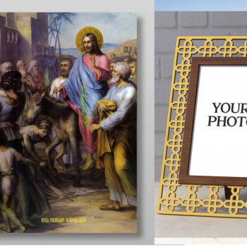 Εικόνα Ορθοδοξίας Πολυτελείας  με  σχεδιο Σταυρούς μαζι με  Βάση σε  8 χρώματα με περίγραμμα χρυσό σε ξύλο Plywood (Πλακάζ)   με  βάση Η είσοδος του Κυρίου στην Ιερουσαλήμ Κυριακή των Βαΐων Χειροποίητη Ελληνορθόδοξη , Κρεμαστή πλάκα βυζαντινής τέχνης, χριστιανική τέχνη Διάσταση 50x40 cm (19,7 x 15,8 ίντσες) INTRAEK3kadro3211-65432938 - Image 1