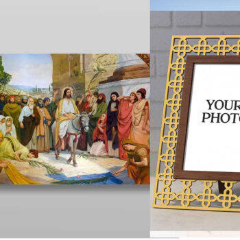 Εικόνα Ορθοδοξίας Πολυτελείας  με  σχεδιο Σταυρούς μαζι με  Βάση σε  8 χρώματα με περίγραμμα χρυσό σε ξύλο Plywood (Πλακάζ)   με  βάση Η είσοδος του Κυρίου στην Ιερουσαλήμ Κυριακή των Βαΐων Χειροποίητη Ελληνορθόδοξη , Κρεμαστή πλάκα βυζαντινής τέχνης, χριστιανική τέχνη Διάσταση 50x40 cm (19,7 x 15,8 ίντσες) INTRAEK3kadro3211-65432852 - Image 1