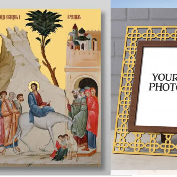 Εικόνα Ορθοδοξίας Πολυτελείας  με  σχεδιο Σταυρούς μαζι με  Βάση σε  8 χρώματα με περίγραμμα χρυσό σε ξύλο Plywood (Πλακάζ)   με  βάση Η είσοδος του Κυρίου στην Ιερουσαλήμ Κυριακή των Βαΐων Χειροποίητη Ελληνορθόδοξη , Κρεμαστή πλάκα βυζαντινής τέχνης, χριστιανική τέχνη Διάσταση 40x30 cm (15,8 x 11,8 ίντσες) INTRAEK3kadro3211-54321025 - Image 1