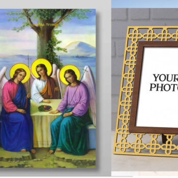 Εικόνα Ορθοδοξίας Πολυτελείας  με  σχεδιο Σταυρούς μαζι με  Βάση σε  8 χρώματα με περίγραμμα χρυσό σε ξύλο Plywood (Πλακάζ)   με  βάση Η Αγία Τριάδα Χειροποίητη Ελληνορθόδοξη , Κρεμαστή πλάκα βυζαντινής τέχνης, χριστιανική τέχνη Διάσταση 50x40 cm (19,7 x 15,8 ίντσες) INTRAEK3kadro3211-65432936 - Image 1