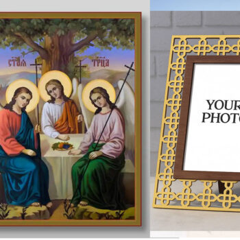 Εικόνα Ορθοδοξίας Πολυτελείας  με  σχεδιο Σταυρούς μαζι με  Βάση σε  8 χρώματα με περίγραμμα χρυσό σε ξύλο Plywood (Πλακάζ)   με  βάση Η Αγία Τριάδα Χειροποίητη Ελληνορθόδοξη , Κρεμαστή πλάκα βυζαντινής τέχνης, χριστιανική τέχνη Διάσταση 50x40 cm (19,7 x 15,8 ίντσες) INTRAEK3kadro3211-65432935 - Image 1