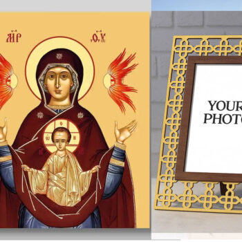 Εικόνα Ορθοδοξίας Πολυτελείας  με  σχεδιο Σταυρούς μαζι με  Βάση σε  8 χρώματα με περίγραμμα χρυσό σε ξύλο Plywood (Πλακάζ)   με  βάση Εικόνα της Μητέρας του Θεού, του Σημαδίου Χειροποίητη Ελληνορθόδοξη , Κρεμαστή πλάκα βυζαντινής τέχνης, χριστιανική τέχνη Διάσταση 50x40 cm (19,7 x 15,8 ίντσες) INTRAEK3kadro3211-65432768 - Image 1