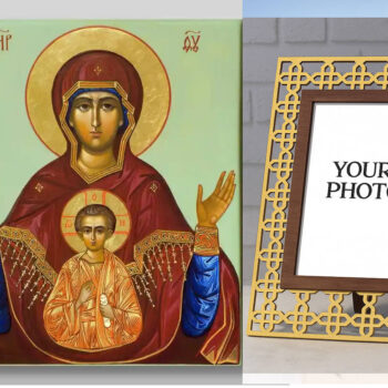 Εικόνα Ορθοδοξίας Πολυτελείας  με  σχεδιο Σταυρούς μαζι με  Βάση σε  8 χρώματα με περίγραμμα χρυσό σε ξύλο Plywood (Πλακάζ)   με  βάση Εικόνα της Μητέρας του Θεού, του Σημαδίου Χειροποίητη Ελληνορθόδοξη , Κρεμαστή πλάκα βυζαντινής τέχνης, χριστιανική τέχνη Διάσταση 50x40 cm (19,7 x 15,8 ίντσες) INTRAEK3kadro3211-65432900 - Image 1