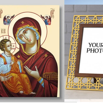 Εικόνα Ορθοδοξίας Πολυτελείας  με  σχεδιο Σταυρούς μαζι με  Βάση σε  8 χρώματα με περίγραμμα χρυσό σε ξύλο Plywood (Πλακάζ)   με  βάση Εικόνα της Θεοτόκου της Ιερουσαλήμ Χειροποίητη Ελληνορθόδοξη , Κρεμαστή πλάκα βυζαντινής τέχνης, χριστιανική τέχνη Διάσταση 50x40 cm (19,7 x 15,8 ίντσες) INTRAEK3kadro3211-65432795 - Image 1