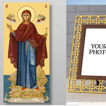 Εικόνα Ορθοδοξίας Πολυτελείας  με  σχεδιο Σταυρούς μαζι με  Βάση σε  8 χρώματα με περίγραμμα χρυσό σε ξύλο Plywood (Πλακάζ)   με  βάση Η Θεομητορική Προστάτιδα του Αγίου Όρους Χειροποίητη Ελληνορθόδοξη , Κρεμαστή πλάκα βυζαντινής τέχνης, χριστιανική τέχνη Διάσταση 50x40 cm (19,7 x 15,8 ίντσες) INTRAEK3kadro3211-65432909 - Image 1