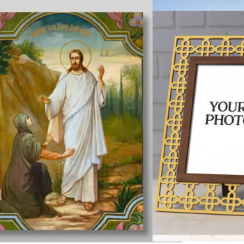 Εικόνα Ορθοδοξίας Πολυτελείας  με  σχεδιο Σταυρούς μαζι με  Βάση σε  8 χρώματα με περίγραμμα χρυσό σε ξύλο Plywood (Πλακάζ)   με  βάση Εμφάνιση του Χριστού στη Μαρία τη Μαγδαληνή Χειροποίητη Ελληνορθόδοξη , Κρεμαστή πλάκα βυζαντινής τέχνης, χριστιανική τέχνη Διάσταση 40x30 cm (15,8 x 11,8 ίντσες) INTRAEK3kadro3211-54321087 - Image 1