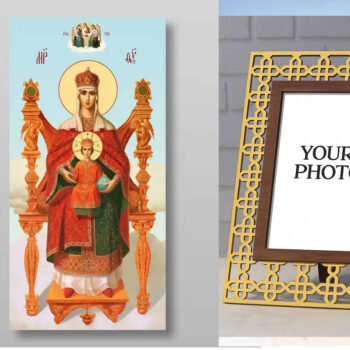 Εικόνα Ορθοδοξίας Πολυτελείας  με  σχεδιο Σταυρούς μαζι με  Βάση σε  8 χρώματα με περίγραμμα χρυσό σε ξύλο Plywood (Πλακάζ)   με  βάση Εικόνα της Θεοτόκου της βασιλεύουσας Χειροποίητη Ελληνορθόδοξη , Κρεμαστή πλάκα βυζαντινής τέχνης, χριστιανική τέχνη Διάσταση 50x40 cm (19,7 x 15,8 ίντσες) INTRAEK3kadro3211-65432850 - Image 1