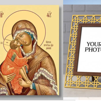 Εικόνα Ορθοδοξίας Πολυτελείας  με  σχεδιο Σταυρούς μαζι με  Βάση σε  8 χρώματα με περίγραμμα χρυσό σε ξύλο Plywood (Πλακάζ)   με  βάση Εικόνα της Μητέρας του Θεού Donskaya Χειροποίητη Ελληνορθόδοξη , Κρεμαστή πλάκα βυζαντινής τέχνης, χριστιανική τέχνη Διάσταση 50x40 cm (19,7 x 15,8 ίντσες) INTRAEK3kadro3211-654321218 - Image 1