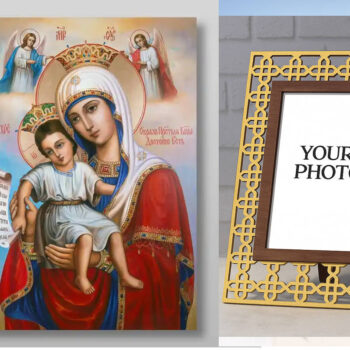 Εικόνα Ορθοδοξίας Πολυτελείας  με  σχεδιο Σταυρούς μαζι με  Βάση σε  8 χρώματα με περίγραμμα χρυσό σε ξύλο Plywood (Πλακάζ)   με  βάση Εικόνα της Μητέρας του Θεού It is Truly Meet Χειροποίητη Ελληνορθόδοξη , Κρεμαστή πλάκα βυζαντινής τέχνης, χριστιανική τέχνη Διάσταση 26x20 cm (10,2 x 7,9 ίντσες) INTRAEK3kadro3211-432840 - Image 1