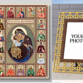 Εικόνα Ορθοδοξίας Πολυτελείας  με  σχεδιο Σταυρούς μαζι με  Βάση σε  8 χρώματα με περίγραμμα χρυσό σε ξύλο Plywood (Πλακάζ)   με  βάση Εικόνα της Μητέρας του Θεού Zhirovitsy Χειροποίητη Ελληνορθόδοξη , Κρεμαστή πλάκα βυζαντινής τέχνης, χριστιανική τέχνη Διάσταση 26x20 cm (10,2 x 7,9 ίντσες) INTRAEK3kadro3211-4321365 - Image 1