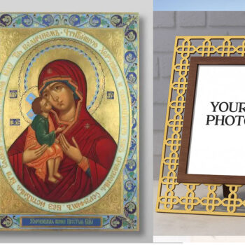 Εικόνα Ορθοδοξίας Πολυτελείας  με  σχεδιο Σταυρούς μαζι με  Βάση σε  8 χρώματα με περίγραμμα χρυσό σε ξύλο Plywood (Πλακάζ)   με  βάση Εικόνα της Μητέρας του Θεού Zhirovitsy Χειροποίητη Ελληνορθόδοξη , Κρεμαστή πλάκα βυζαντινής τέχνης, χριστιανική τέχνη Διάσταση 40x30 cm (15,8 x 11,8 ίντσες) INTRAEK3kadro3211-54321362 - Image 1