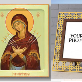 Εικόνα Ορθοδοξίας Πολυτελείας  με  σχεδιο Σταυρούς μαζι με  Βάση σε  8 χρώματα με περίγραμμα χρυσό σε ξύλο Plywood (Πλακάζ)   με  βάση Επτά Βέλη Εικόνα της Μητέρας του Θεού Χειροποίητη Ελληνορθόδοξη , Κρεμαστή πλάκα βυζαντινής τέχνης, χριστιανική τέχνη Διάσταση 50x40 cm (19,7 x 15,8 ίντσες) INTRAEK3kadro3211-654321332 - Image 1