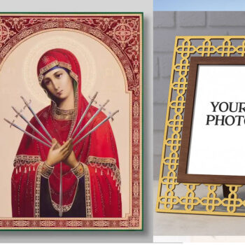 Εικόνα Ορθοδοξίας Πολυτελείας  με  σχεδιο Σταυρούς μαζι με  Βάση σε  8 χρώματα με περίγραμμα χρυσό σε ξύλο Plywood (Πλακάζ)   με  βάση Επτά Βέλη Εικόνα της Μητέρας του Θεού Χειροποίητη Ελληνορθόδοξη , Κρεμαστή πλάκα βυζαντινής τέχνης, χριστιανική τέχνη Διάσταση 50x40 cm (19,7 x 15,8 ίντσες) INTRAEK3kadro3211-654321012 - Image 1