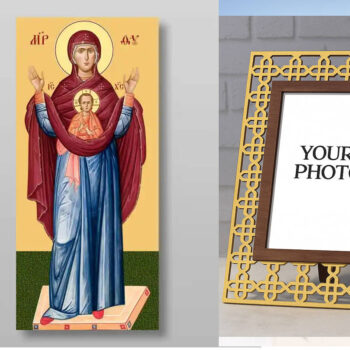 Εικόνα Ορθοδοξίας Πολυτελείας  με  σχεδιο Σταυρούς μαζι με  Βάση σε  8 χρώματα με περίγραμμα χρυσό σε ξύλο Plywood (Πλακάζ)   με  βάση Εικόνα της Μητέρας του Θεού, του Σημαδίου Χειροποίητη Ελληνορθόδοξη , Κρεμαστή πλάκα βυζαντινής τέχνης, χριστιανική τέχνη Διάσταση 50x40 cm (19,7 x 15,8 ίντσες) INTRAEK3kadro3211-65432816 - Image 1