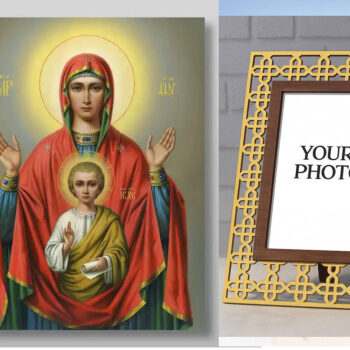 Εικόνα Ορθοδοξίας Πολυτελείας  με  σχεδιο Σταυρούς μαζι με  Βάση σε  8 χρώματα με περίγραμμα χρυσό σε ξύλο Plywood (Πλακάζ)   με  βάση Εικόνα της Μητέρας του Θεού, του Σημαδίου Χειροποίητη Ελληνορθόδοξη , Κρεμαστή πλάκα βυζαντινής τέχνης, χριστιανική τέχνη Διάσταση 50x40 cm (19,7 x 15,8 ίντσες) INTRAEK3kadro3211-65432815 - Image 1