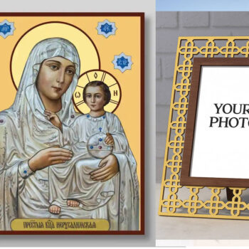 Εικόνα Ορθοδοξίας Πολυτελείας  με  σχεδιο Σταυρούς μαζι με  Βάση σε  8 χρώματα με περίγραμμα χρυσό σε ξύλο Plywood (Πλακάζ)   με  βάση Εικόνα της Θεοτόκου της Ιερουσαλήμ Χειροποίητη Ελληνορθόδοξη , Κρεμαστή πλάκα βυζαντινής τέχνης, χριστιανική τέχνη Διάσταση 40x30 cm (15,8 x 11,8 ίντσες) INTRAEK3kadro3211-54321037 - Image 1