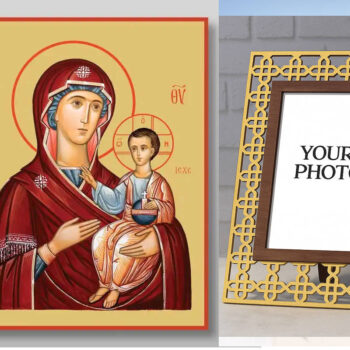 Εικόνα Ορθοδοξίας Πολυτελείας  με  σχεδιο Σταυρούς μαζι με  Βάση σε  8 χρώματα με περίγραμμα χρυσό σε ξύλο Plywood (Πλακάζ)   με  βάση Εικόνα της Θεοτόκου της Ιερουσαλήμ Χειροποίητη Ελληνορθόδοξη , Κρεμαστή πλάκα βυζαντινής τέχνης, χριστιανική τέχνη Διάσταση 40x30 cm (15,8 x 11,8 ίντσες) INTRAEK3kadro3211-54321140 - Image 1