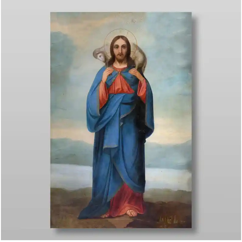 Εικόνα Ορθοδοξίας με περίγραμμα χρυσό σε ξύλο Φλαμουρίας  με  βάση Good Shepherd για  ορθόδοξων πινάκων.Χειροποίητη Ελληνορθόδοξη , Κρεμαστή πλάκα βυζαντινής τέχνης, χριστιανική τέχνη Διάσταση 10x7 cm (3,9 x 2,8 ίντσες) INTRAEK-7994