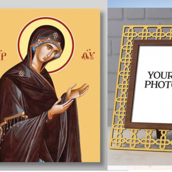 Εικόνα Ορθοδοξίας Πολυτελείας  με  σχεδιο Σταυρούς μαζι με  Βάση σε  8 χρώματα με περίγραμμα χρυσό σε ξύλο Plywood (Πλακάζ)   με  βάση Εικόνα της Θεοτόκου Χειροποίητη Ελληνορθόδοξη , Κρεμαστή πλάκα βυζαντινής τέχνης, χριστιανική τέχνη Διάσταση 50x40 cm (19,7 x 15,8 ίντσες) INTRAEK3kadro3211-654321134 - Image 1