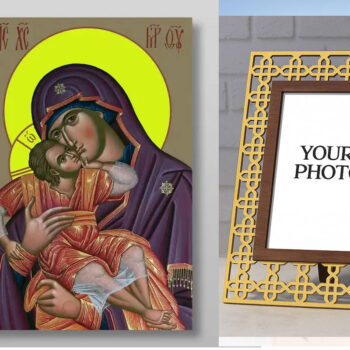 Εικόνα Ορθοδοξίας Πολυτελείας  με  σχεδιο Σταυρούς μαζι με  Βάση σε  8 χρώματα με περίγραμμα χρυσό σε ξύλο Plywood (Πλακάζ)   με  βάση Εικόνα της Θεοτόκου Χειροποίητη Ελληνορθόδοξη , Κρεμαστή πλάκα βυζαντινής τέχνης, χριστιανική τέχνη Διάσταση 50x40 cm (19,7 x 15,8 ίντσες) INTRAEK3kadro3211-654321133 - Image 1