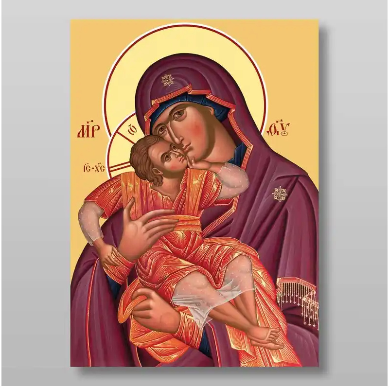 Εικόνα Ορθοδοξίας με περίγραμμα χρυσό σε ξύλο Φλαμουρίας  με  βάση Εικόνα της Θεοτόκου Χειροποίητη Ελληνορθόδοξη , Κρεμαστή πλάκα βυζαντινής τέχνης, χριστιανική τέχνη Διάσταση 10x7 cm (3,9 x 2,8 ίντσες) INTRAEK-71169