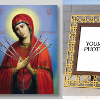 Εικόνα Ορθοδοξίας Πολυτελείας  με  σχεδιο Σταυρούς μαζι με  Βάση σε  8 χρώματα με περίγραμμα χρυσό σε ξύλο Plywood (Πλακάζ)   με  βάση Επτά Βέλη Εικόνα της Μητέρας του Θεού Χειροποίητη Ελληνορθόδοξη , Κρεμαστή πλάκα βυζαντινής τέχνης, χριστιανική τέχνη Διάσταση 50x40 cm (19,7 x 15,8 ίντσες) INTRAEK3kadro3211-654321247 - Image 1