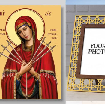 Εικόνα Ορθοδοξίας Πολυτελείας  με  σχεδιο Σταυρούς μαζι με  Βάση σε  8 χρώματα με περίγραμμα χρυσό σε ξύλο Plywood (Πλακάζ)   με  βάση Επτά Βέλη Εικόνα της Μητέρας του Θεού Χειροποίητη Ελληνορθόδοξη , Κρεμαστή πλάκα βυζαντινής τέχνης, χριστιανική τέχνη Διάσταση 50x40 cm (19,7 x 15,8 ίντσες) INTRAEK3kadro3211-654321338 - Image 1