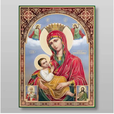 Εικόνα Ορθοδοξίας με περίγραμμα χρυσό σε ξύλο Φλαμουρίας  με  βάση Θηλαστικό εικονίδιο της Μητέρας του Θεού Χειροποίητη Ελληνορθόδοξη , Κρεμαστή πλάκα βυζαντινής τέχνης, χριστιανική τέχνη Διάσταση 10x7 cm (3,9 x 2,8 ίντσες) INTRAEK-71237 - Image 1