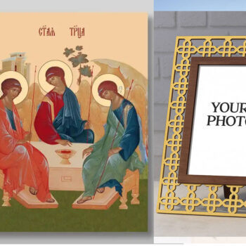 Εικόνα Ορθοδοξίας Πολυτελείας  με  σχεδιο Σταυρούς μαζι με  Βάση σε  8 χρώματα με περίγραμμα χρυσό σε ξύλο Plywood (Πλακάζ)   με  βάση Η Αγία Τριάδα Χειροποίητη Ελληνορθόδοξη , Κρεμαστή πλάκα βυζαντινής τέχνης, χριστιανική τέχνη Διάσταση 50x40 cm (19,7 x 15,8 ίντσες) INTRAEK3kadro3211-654321019 - Image 1