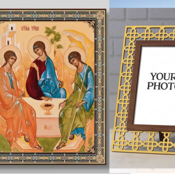 Εικόνα Ορθοδοξίας Πολυτελείας  με  σχεδιο Σταυρούς μαζι με  Βάση σε  8 χρώματα με περίγραμμα χρυσό σε ξύλο Plywood (Πλακάζ)   με  βάση Η Αγία Τριάδα Χειροποίητη Ελληνορθόδοξη , Κρεμαστή πλάκα βυζαντινής τέχνης, χριστιανική τέχνη Διάσταση 50x40 cm (19,7 x 15,8 ίντσες) INTRAEK3kadro3211-65432805 - Image 1