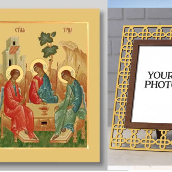 Εικόνα Ορθοδοξίας Πολυτελείας  με  σχεδιο Σταυρούς μαζι με  Βάση σε  8 χρώματα με περίγραμμα χρυσό σε ξύλο Plywood (Πλακάζ)   με  βάση Η Αγία Τριάδα Χειροποίητη Ελληνορθόδοξη , Κρεμαστή πλάκα βυζαντινής τέχνης, χριστιανική τέχνη Διάσταση 50x40 cm (19,7 x 15,8 ίντσες) INTRAEK3kadro3211-65432802 - Image 1