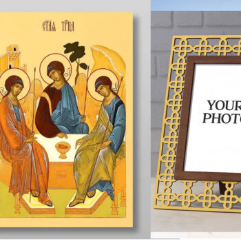 Εικόνα Ορθοδοξίας Πολυτελείας  με  σχεδιο Σταυρούς μαζι με  Βάση σε  8 χρώματα με περίγραμμα χρυσό σε ξύλο Plywood (Πλακάζ)   με  βάση Η Αγία Τριάδα Χειροποίητη Ελληνορθόδοξη , Κρεμαστή πλάκα βυζαντινής τέχνης, χριστιανική τέχνη Διάσταση 50x40 cm (19,7 x 15,8 ίντσες) INTRAEK3kadro3211-654321271 - Image 1